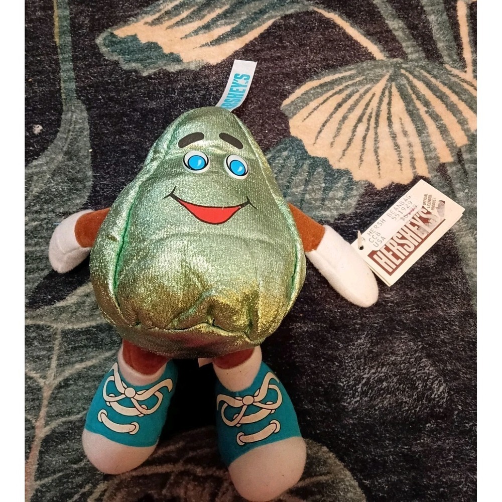 Vintage 1998 Hershey's Bean Bag Plush Green Metallic Candy Mascot w/ Tags 10"